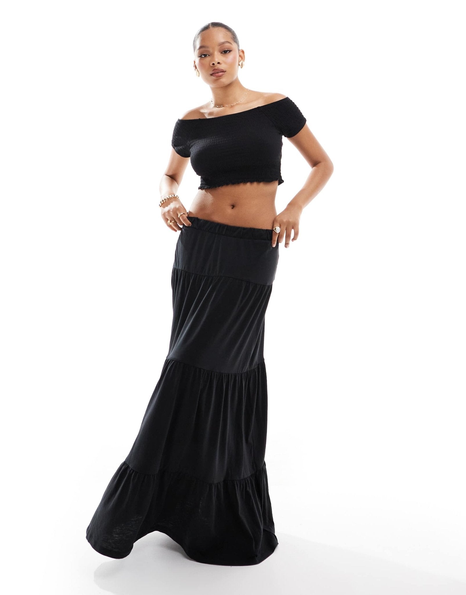 Vero Moda shirred lettuce edge cropped top co - ord in black - ASOS Sample Sale EU Store