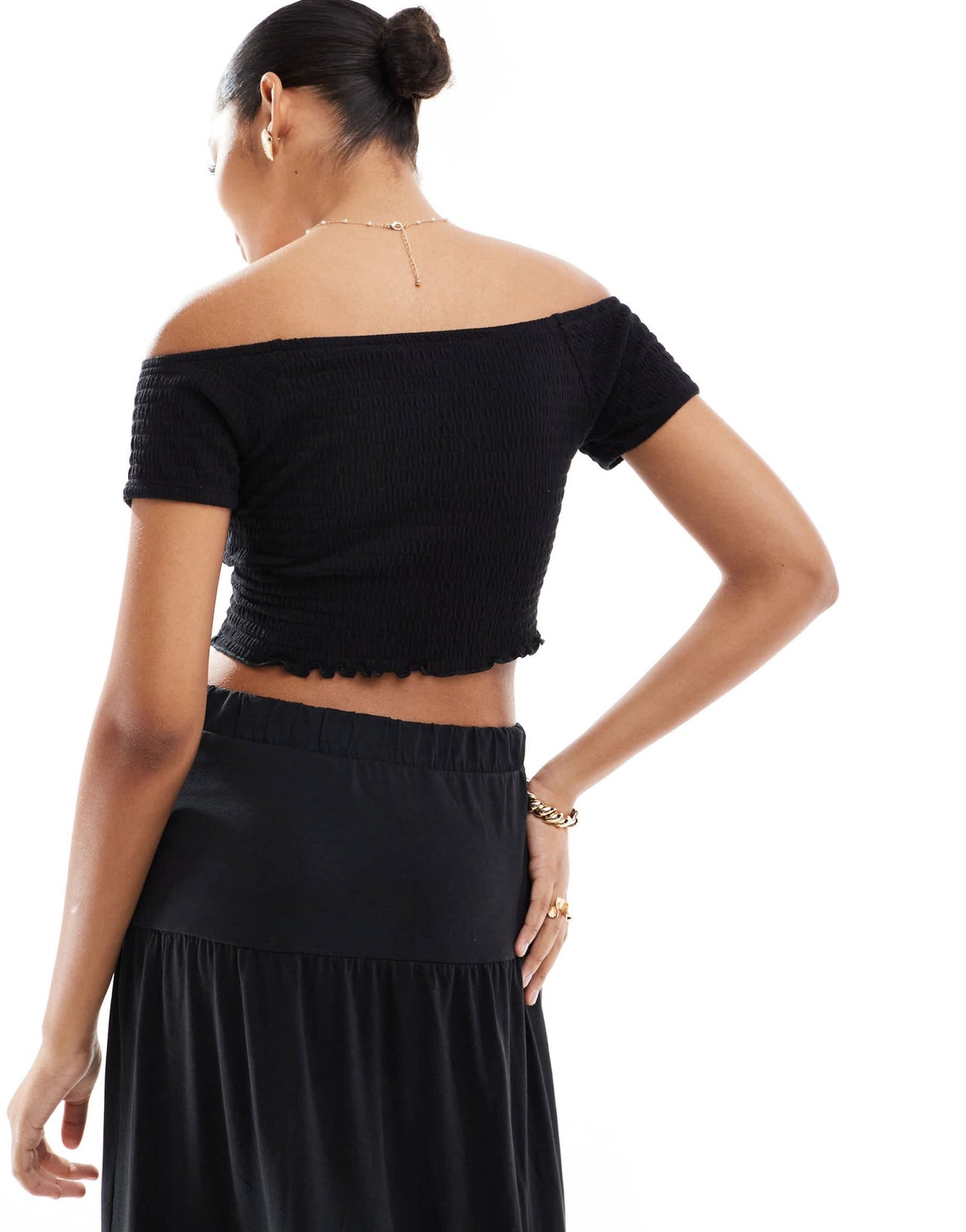 Vero Moda shirred lettuce edge cropped top co - ord in black - ASOS Sample Sale EU Store