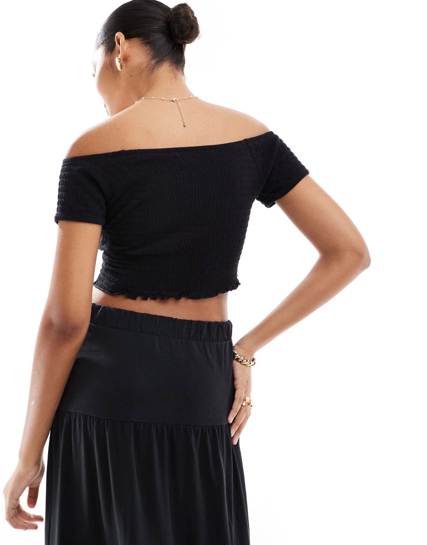 Vero Moda shirred lettuce edge cropped top co - ord in black - ASOS Sample Sale EU Store
