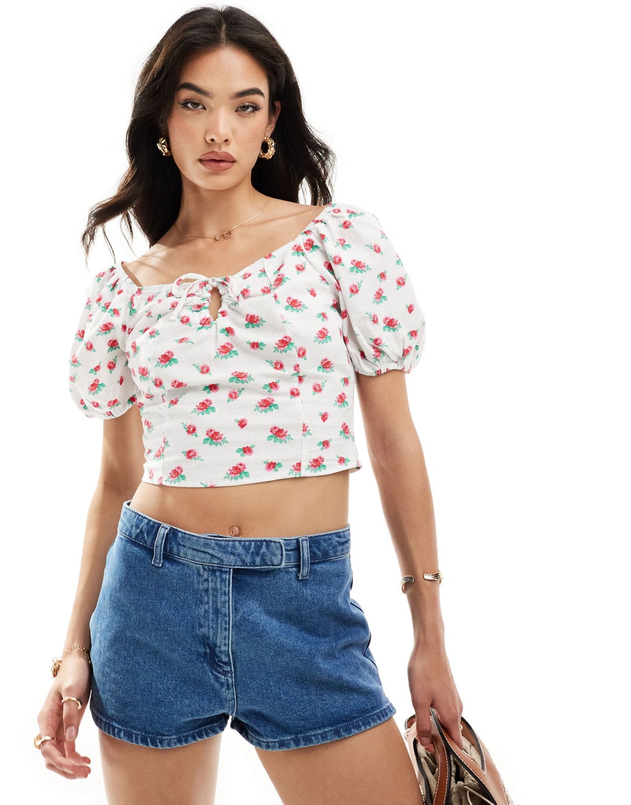 Vero Moda sweetheart tie front blouse with puff sleeve in floral print - ASOS Sample Sale EU Store