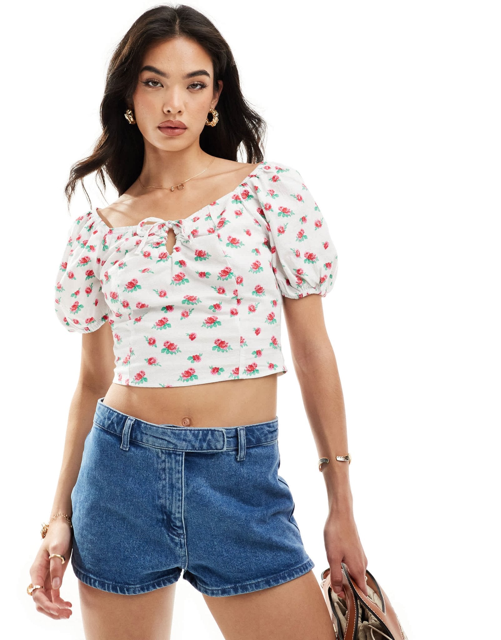 Vero Moda sweetheart tie front blouse with puff sleeve in floral print - ASOS Sample Sale EU Store
