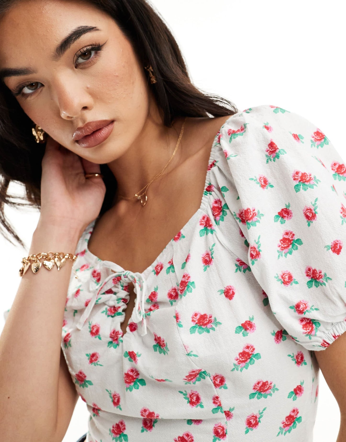 Vero Moda sweetheart tie front blouse with puff sleeve in floral print - ASOS Sample Sale EU Store