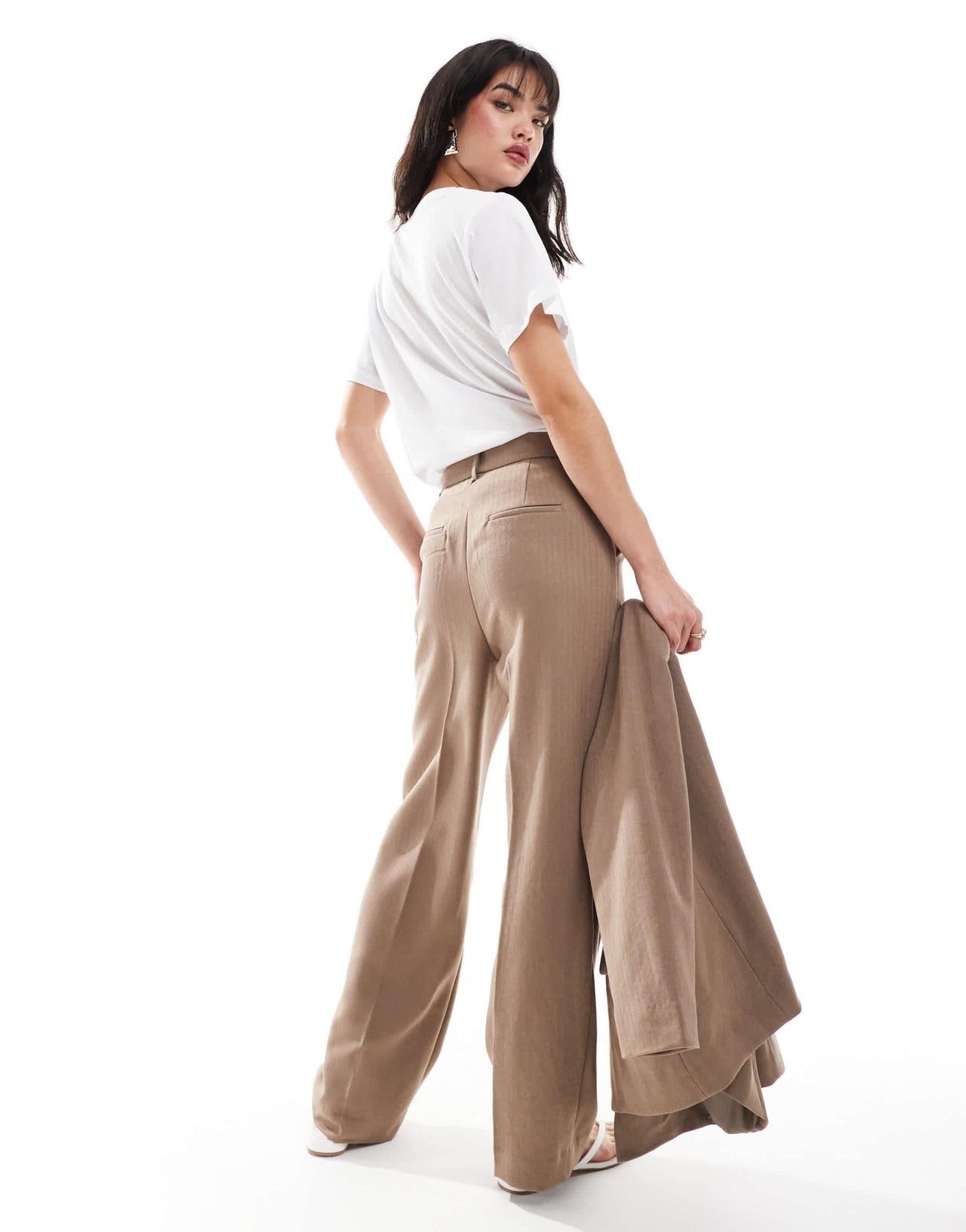 Vero Moda tailored herringbone wide leg co - ord trousers in mocha - ASOS Sample Sale EU Store