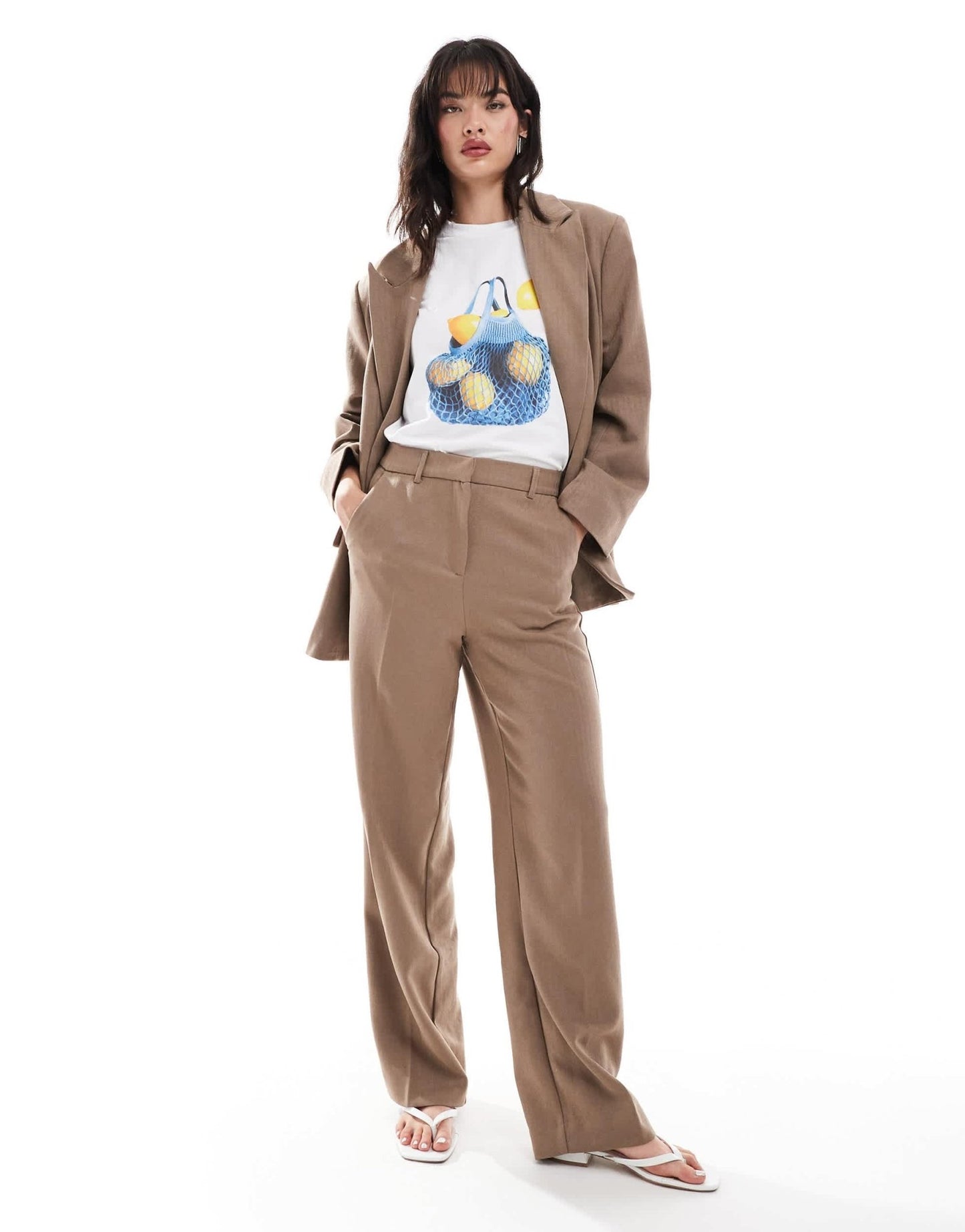 Vero Moda tailored herringbone wide leg co - ord trousers in mocha - ASOS Sample Sale EU Store