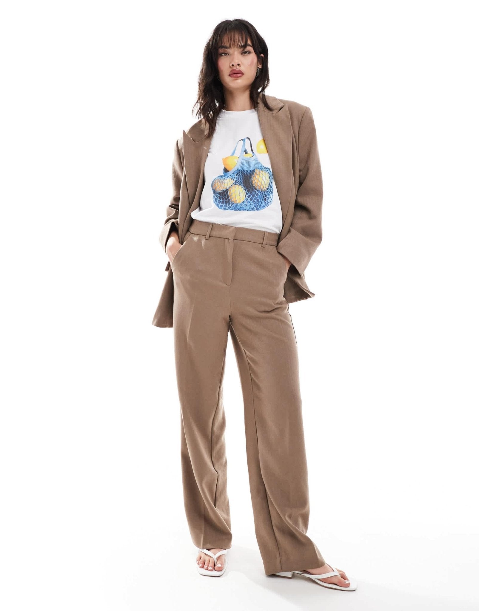 Vero Moda tailored herringbone wide leg co - ord trousers in mocha - ASOS Sample Sale EU Store
