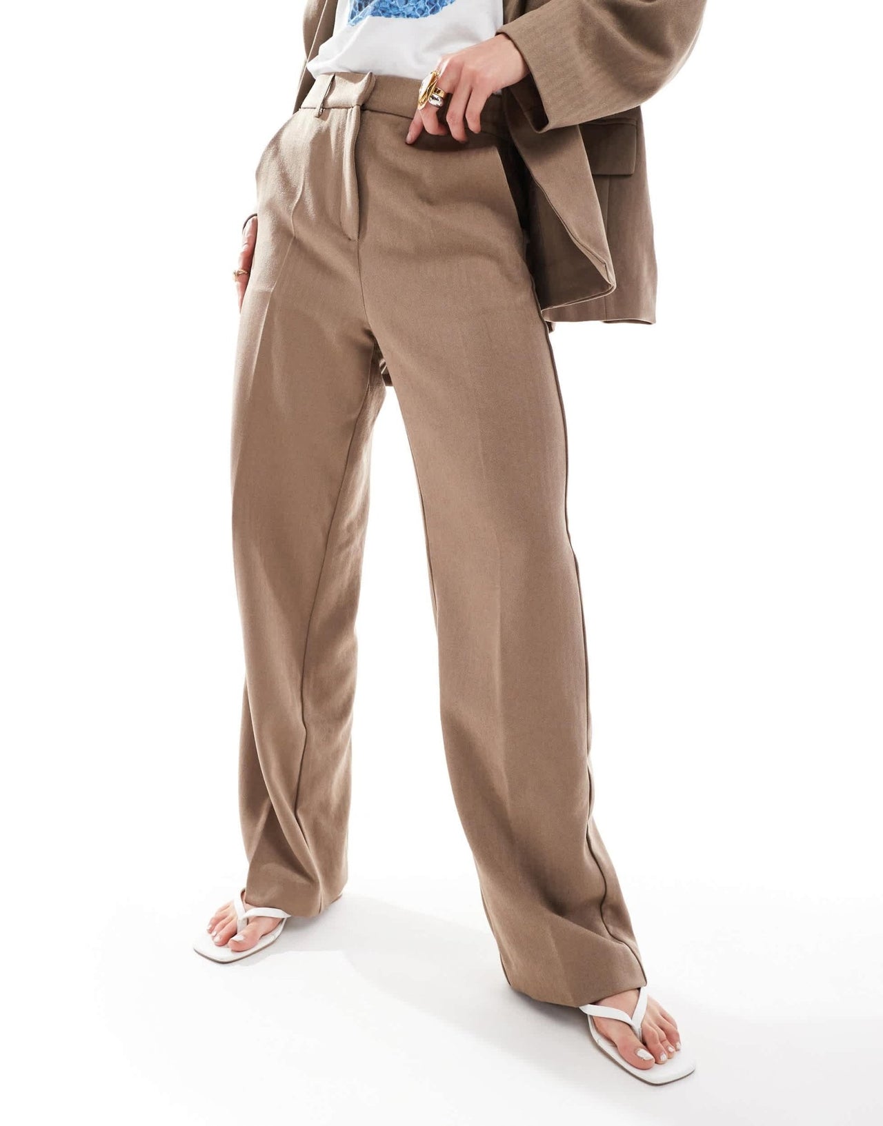 Vero Moda tailored herringbone wide leg co - ord trousers in mocha - ASOS Sample Sale EU Store