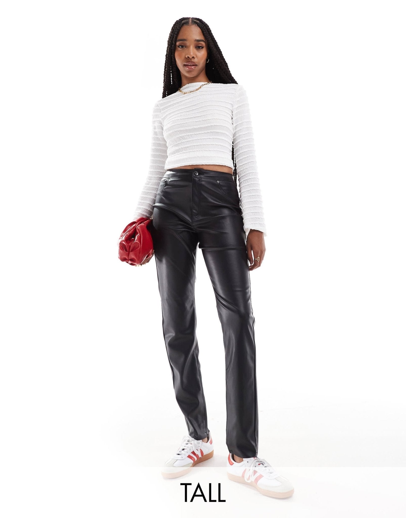 Vero Moda Tall leather look cigarette trouser in black - ASOS Sample Sale EU Store