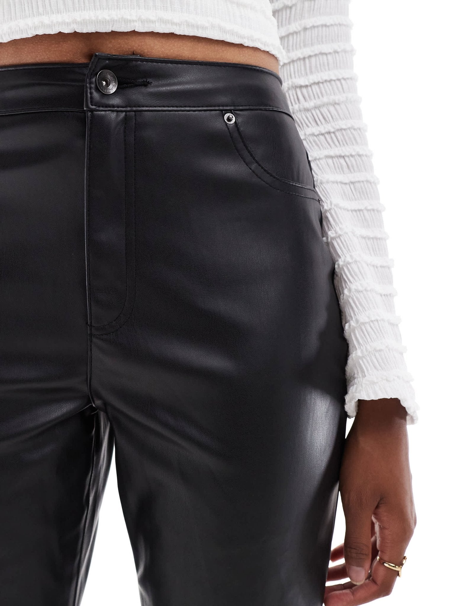 Vero Moda Tall leather look cigarette trouser in black - ASOS Sample Sale EU Store