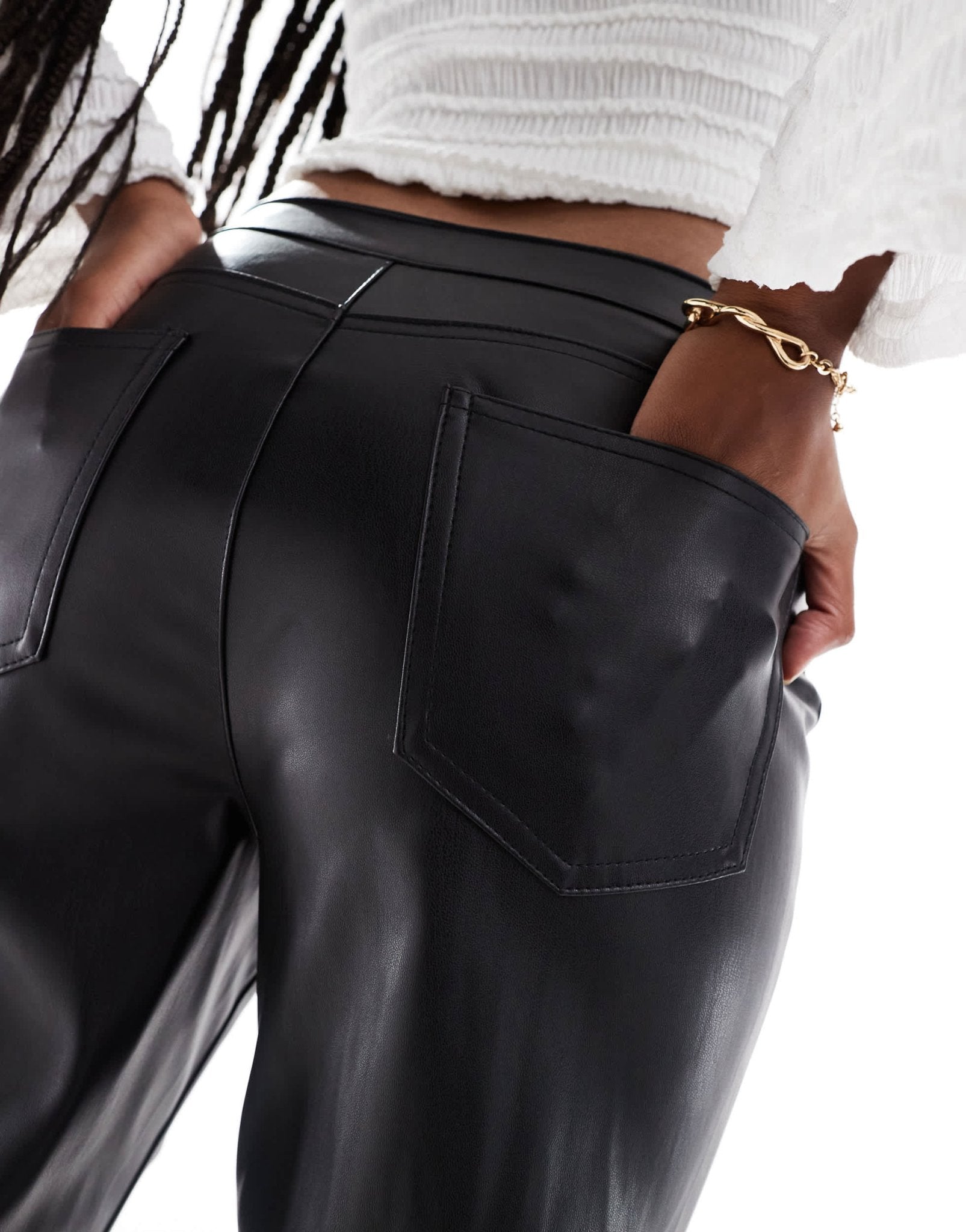 Vero Moda Tall leather look cigarette trouser in black - ASOS Sample Sale EU Store