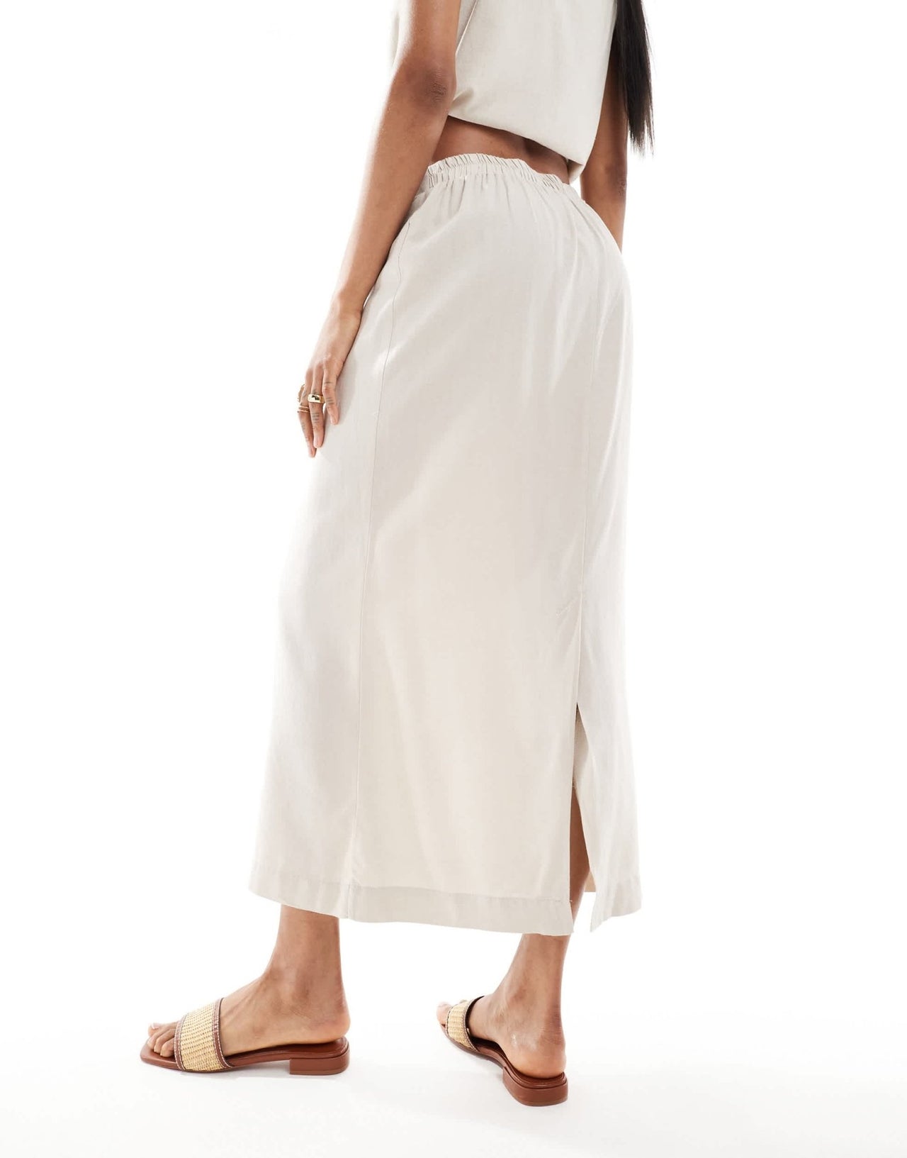 Vero Moda Tall linen blend midi skirt co - ord in stone - ASOS Sample Sale EU Store