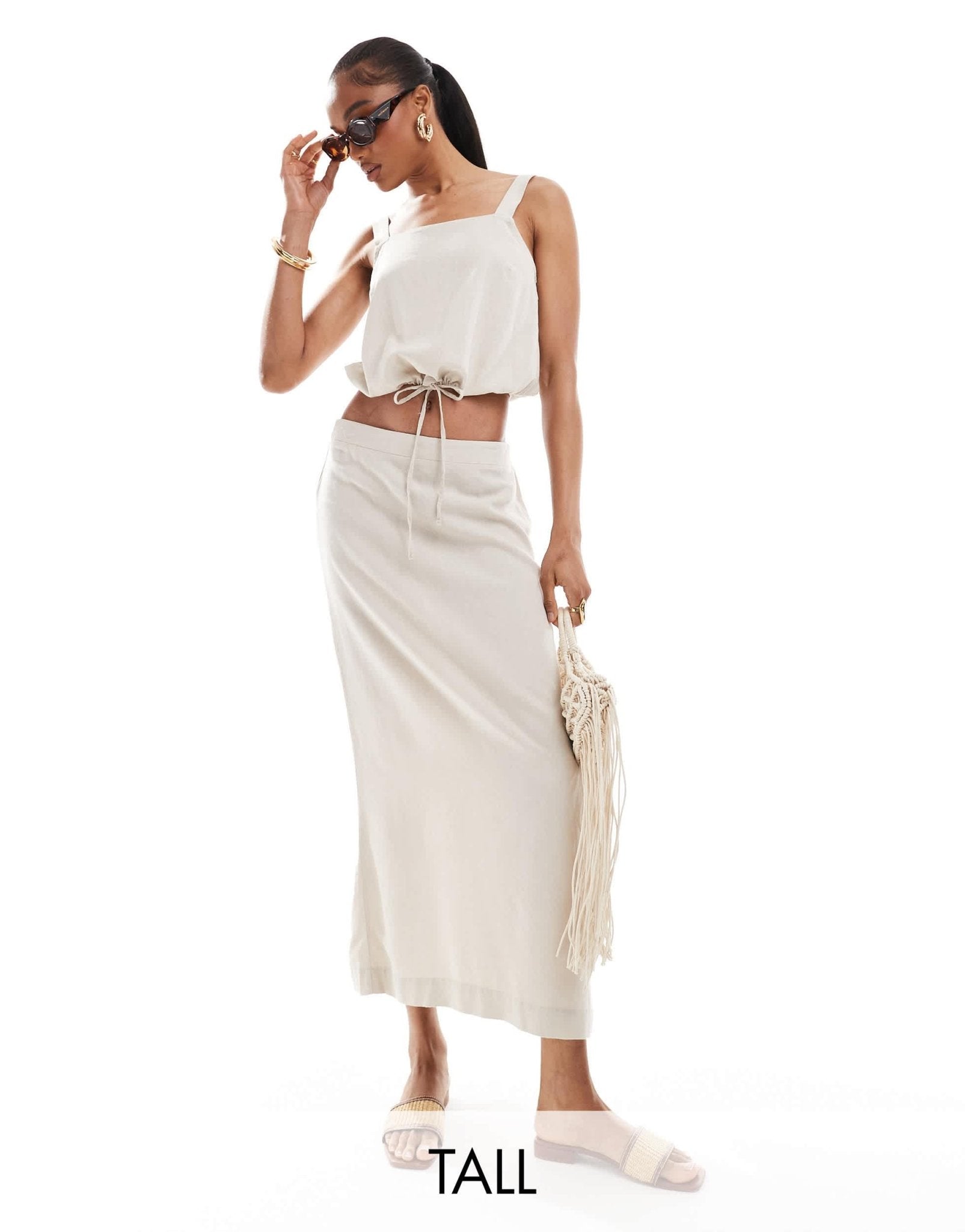Vero Moda Tall linen blend midi skirt co - ord in stone - ASOS Sample Sale EU Store