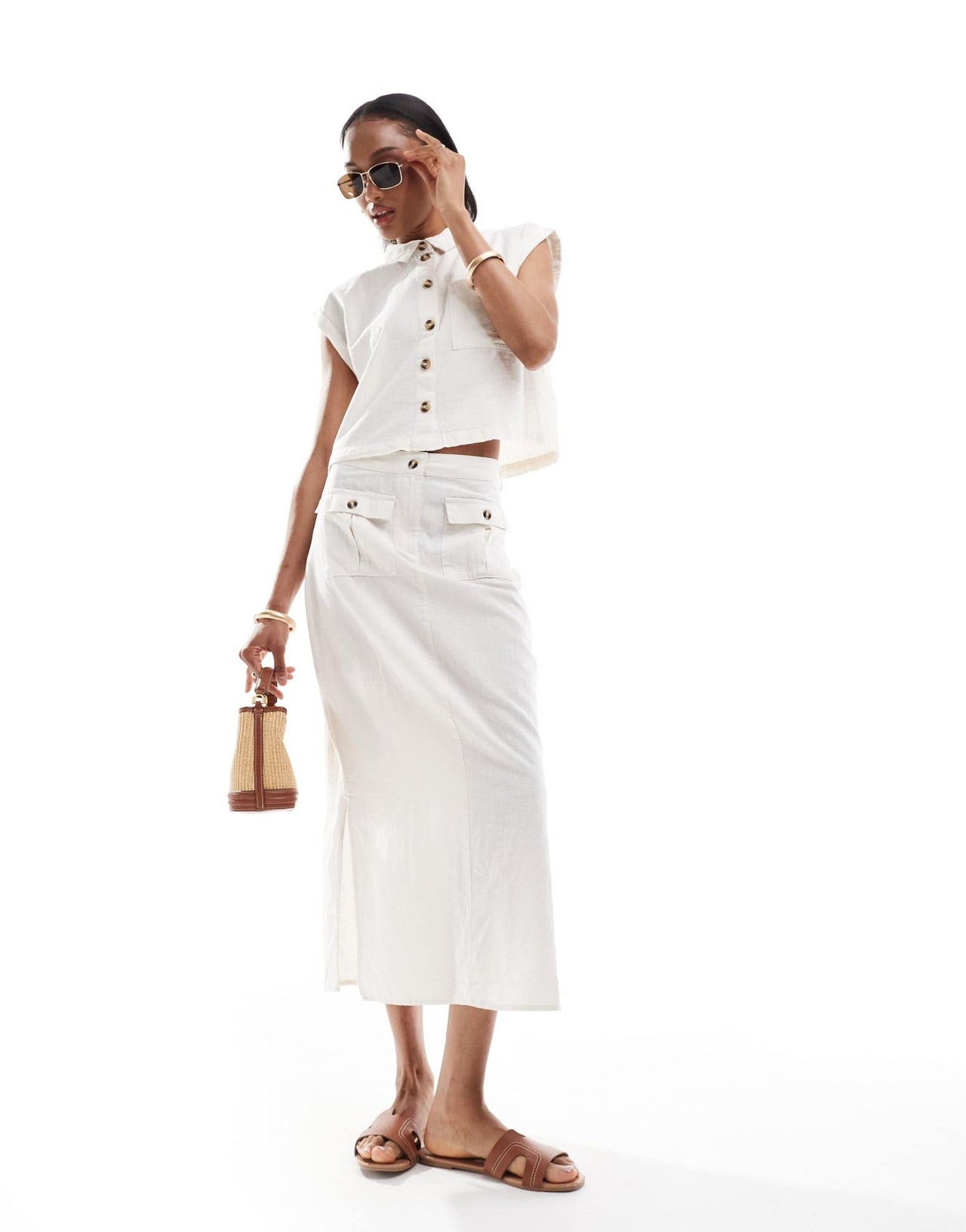 Vero Moda Tall linen midi skirt co - ord in off white - ASOS Sample Sale EU Store