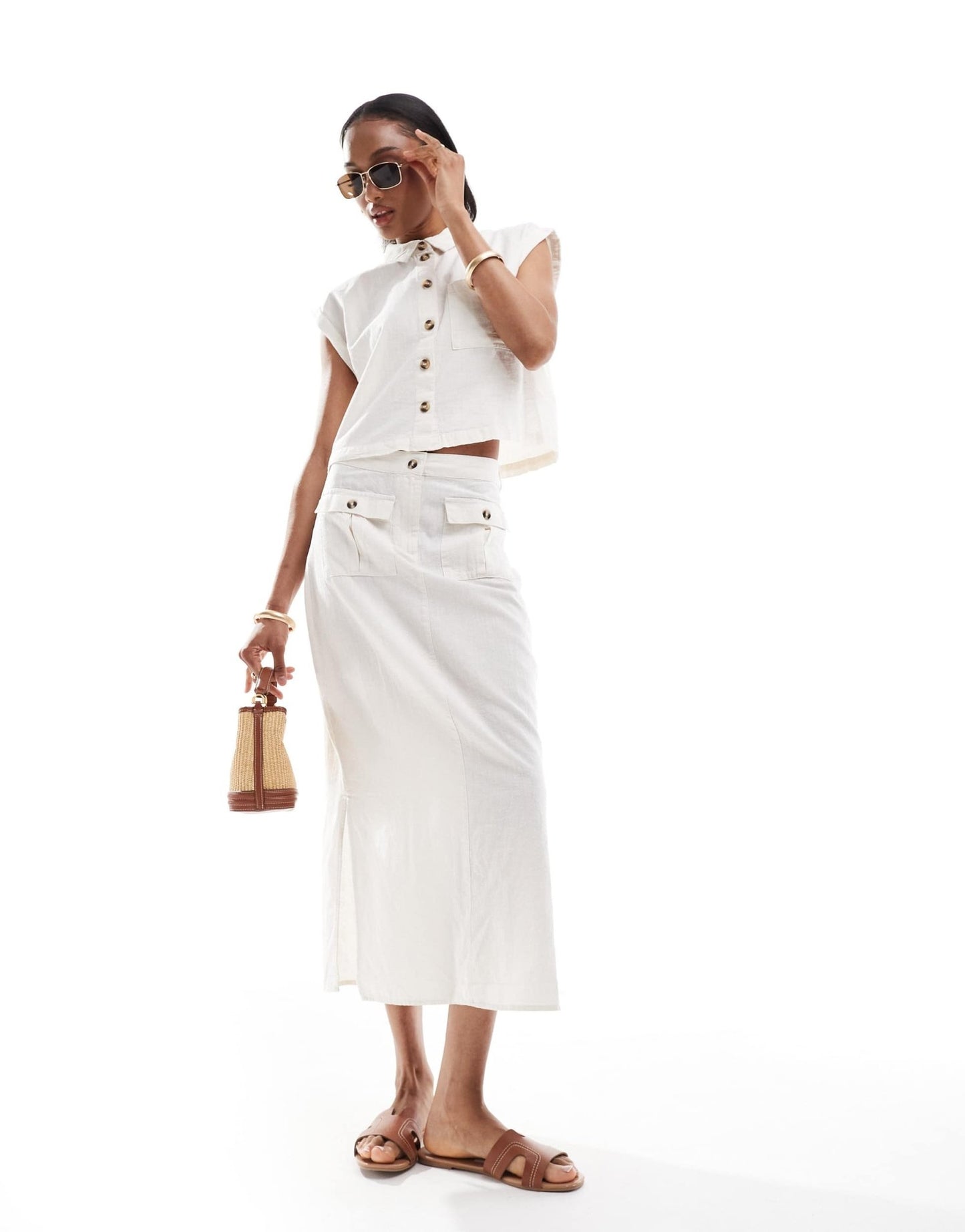 Vero Moda Tall linen midi skirt co - ord in off white - ASOS Sample Sale EU Store