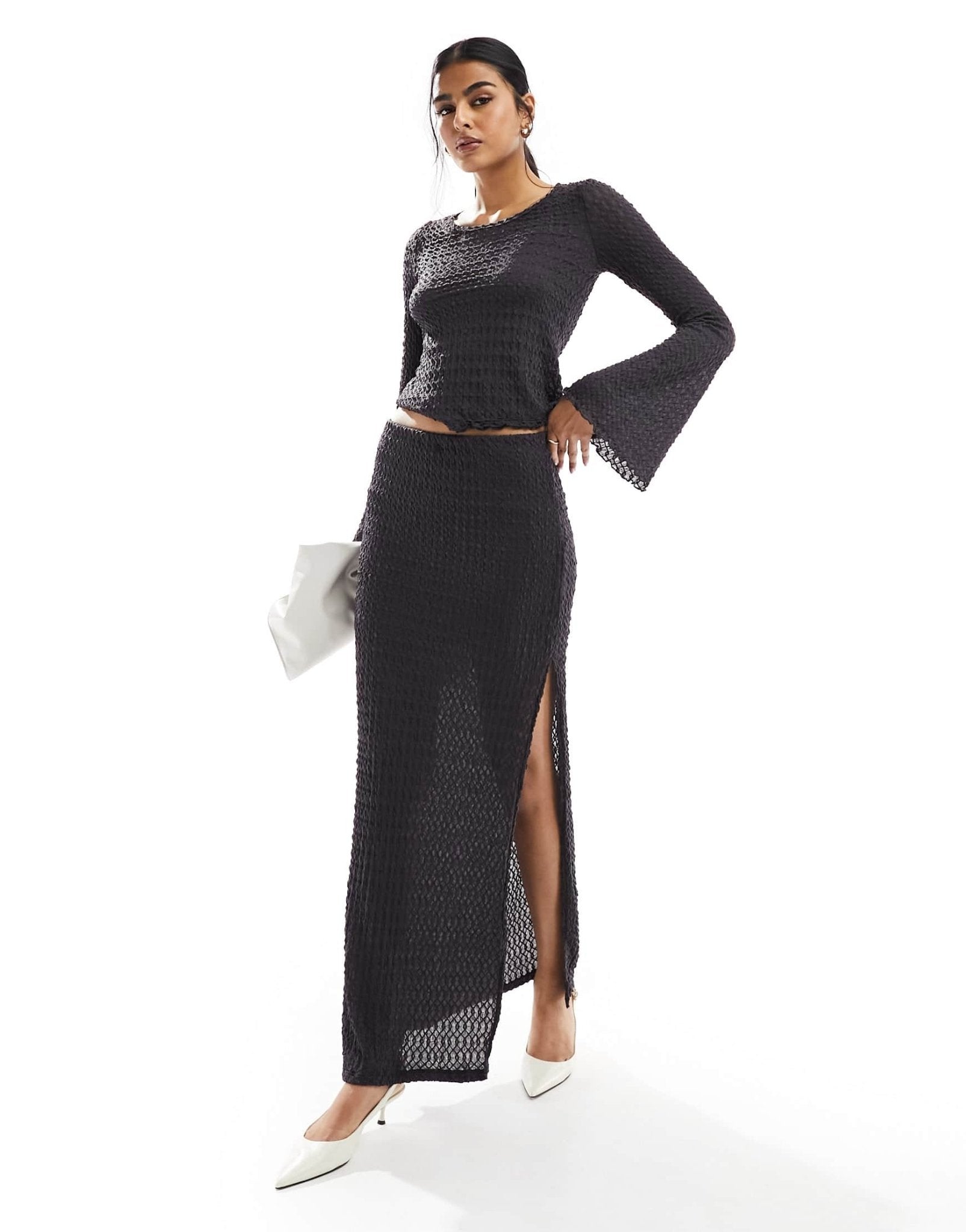 Vero Moda textured jersey maxi skirt co - ord in asphalt grey - ASOS Sample Sale EU Store