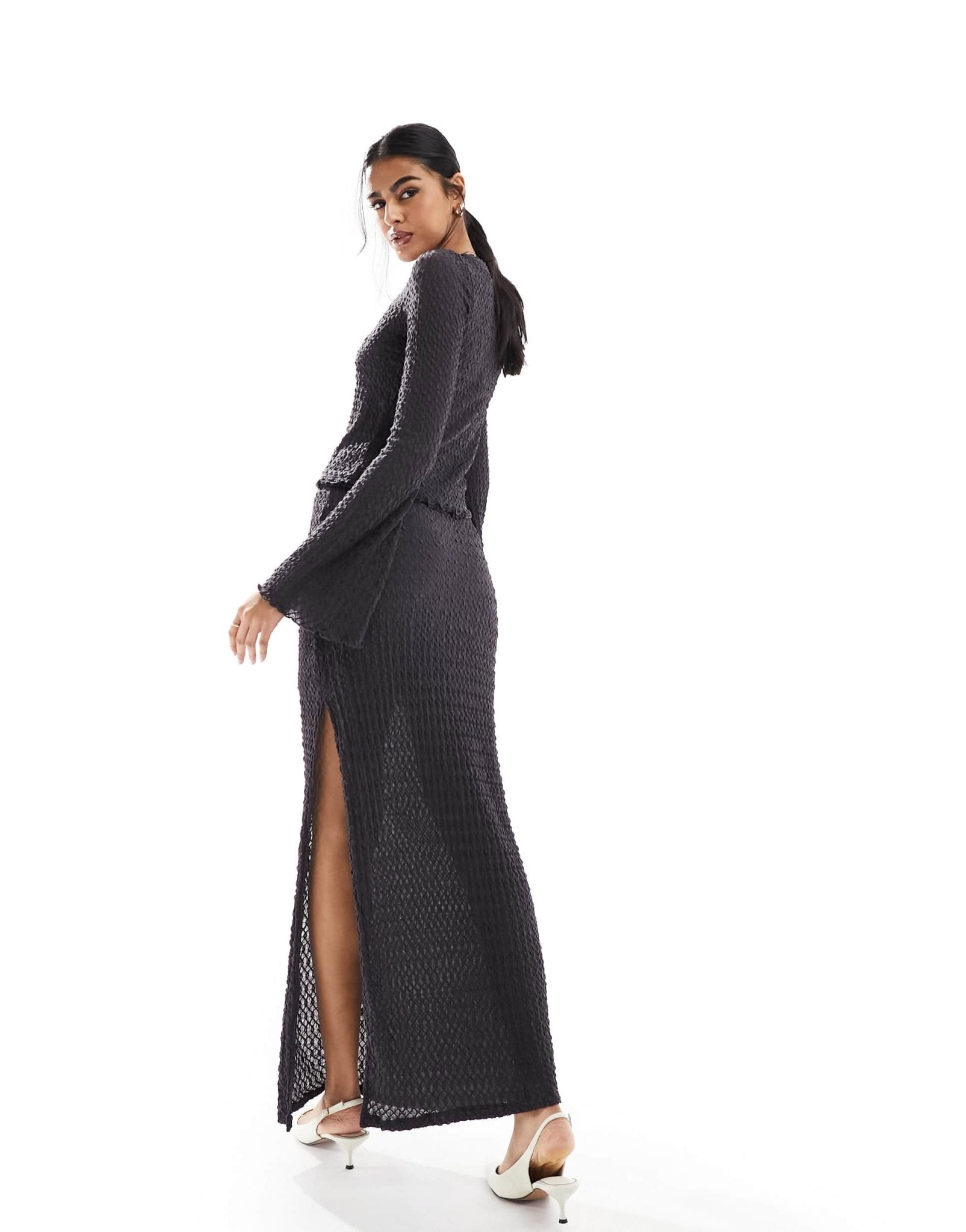 Vero Moda textured jersey maxi skirt co - ord in asphalt grey - ASOS Sample Sale EU Store