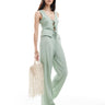 Pantalon en jersey texturé coordonné Vero Moda en bleu-vert