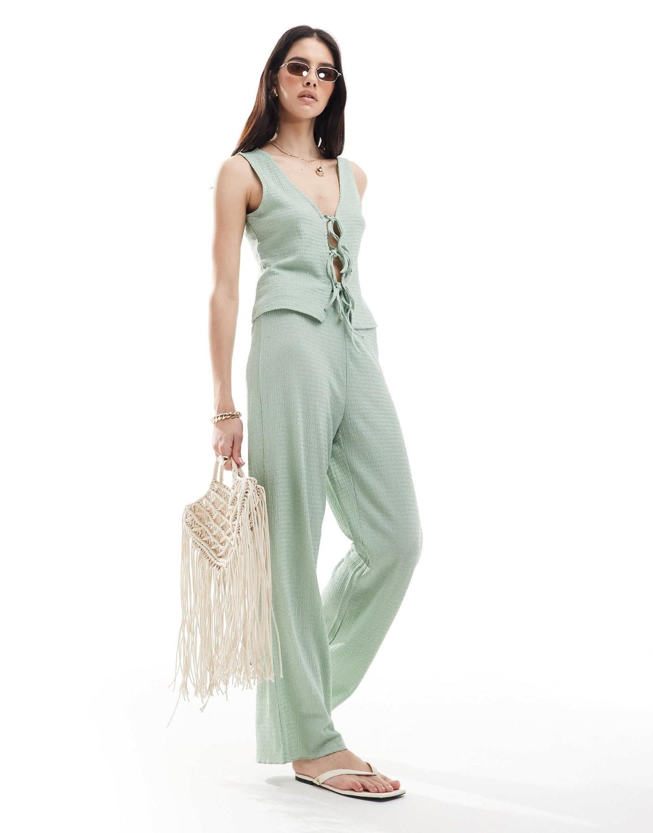 Vero Moda textured jersey trouser co - ord in blue green - ASOS Sample Sale EU Store