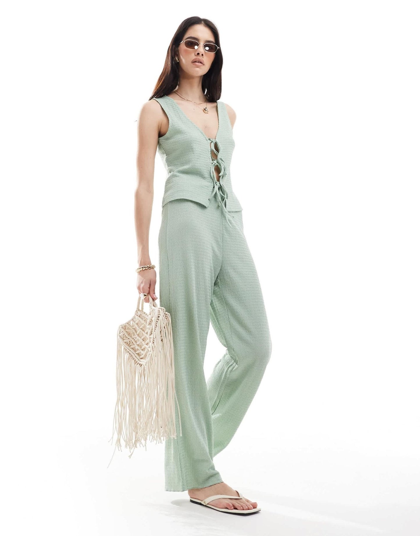 Vero Moda textured jersey trouser co - ord in blue green - ASOS Sample Sale EU Store