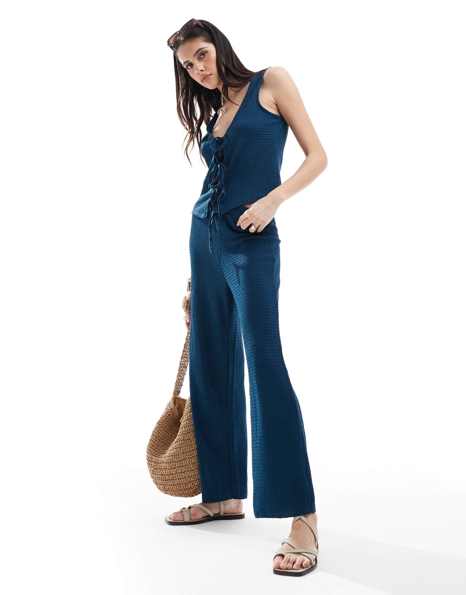 Vero Moda textured jersey trouser co - ord in navy - ASOS Sample Sale EU Store