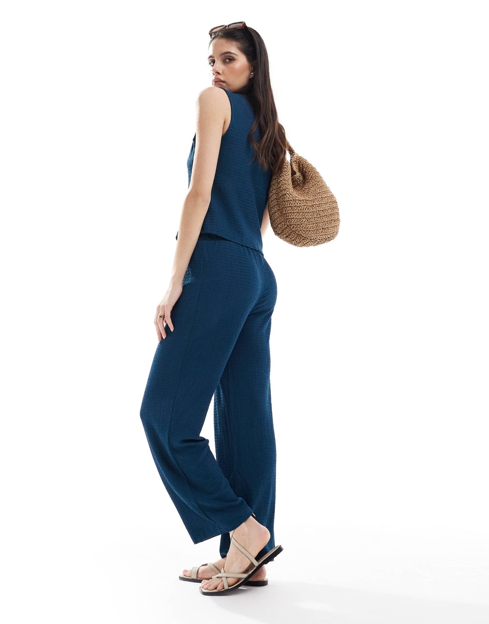 Vero Moda textured jersey trouser co - ord in navy - ASOS Sample Sale EU Store