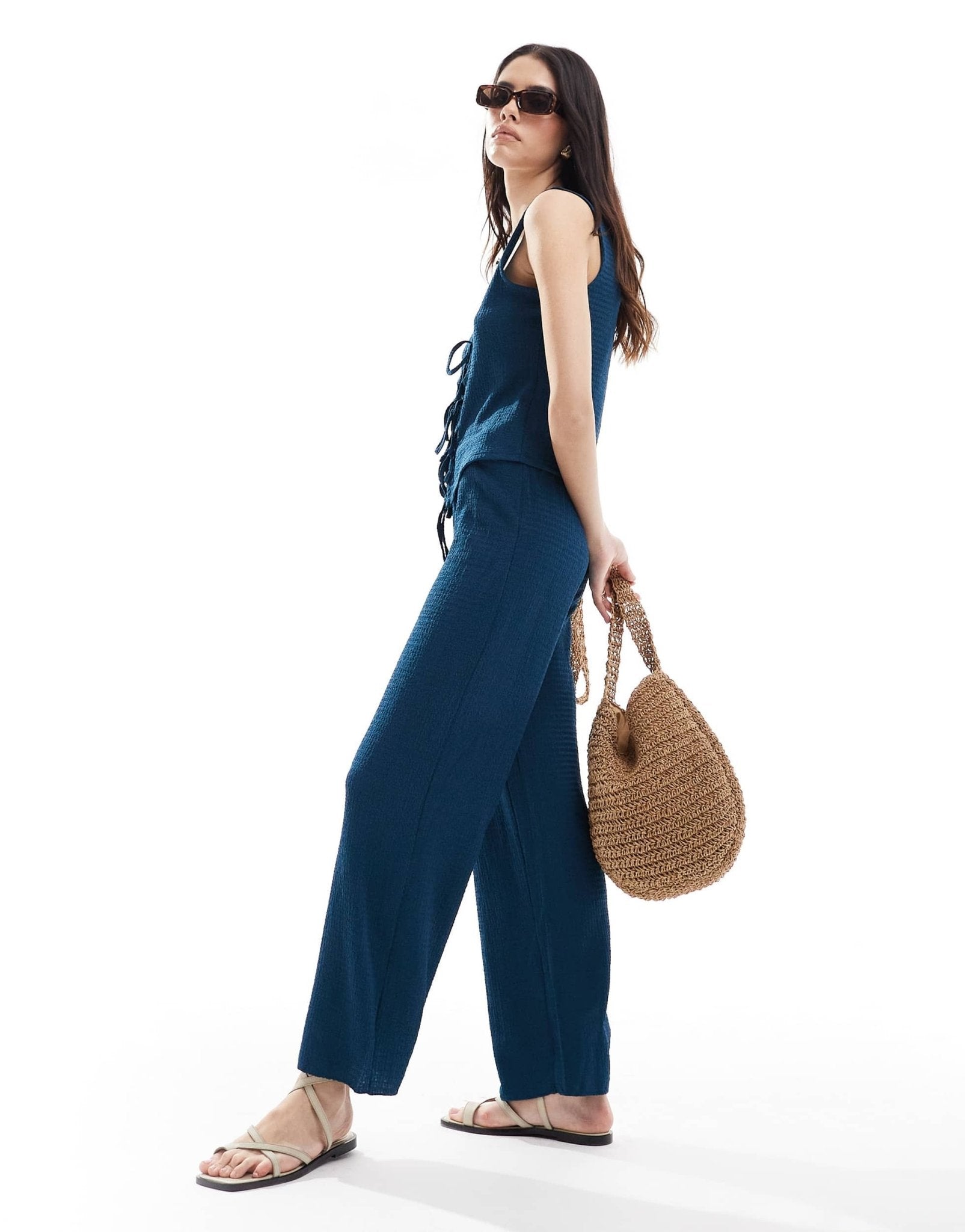 Vero Moda textured jersey trouser co - ord in navy - ASOS Sample Sale EU Store