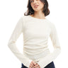 Vero Moda textured ruched long sleeve top in cream