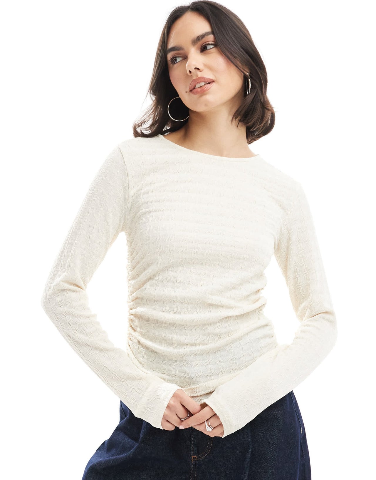 Vero Moda textured ruched long sleeve top in cream - ASOS Sample Sale EU Store