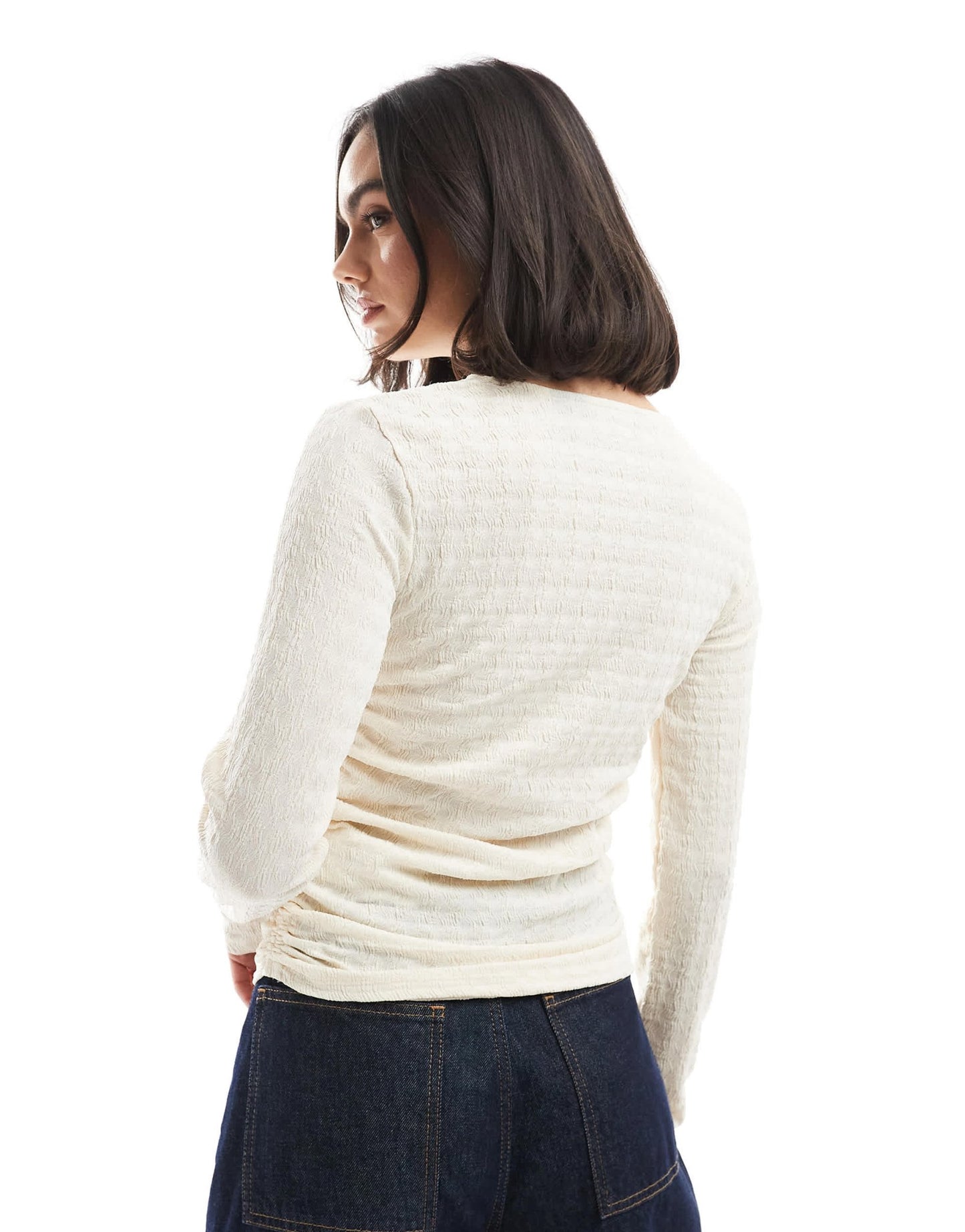 Vero Moda textured ruched long sleeve top in cream - ASOS Sample Sale EU Store