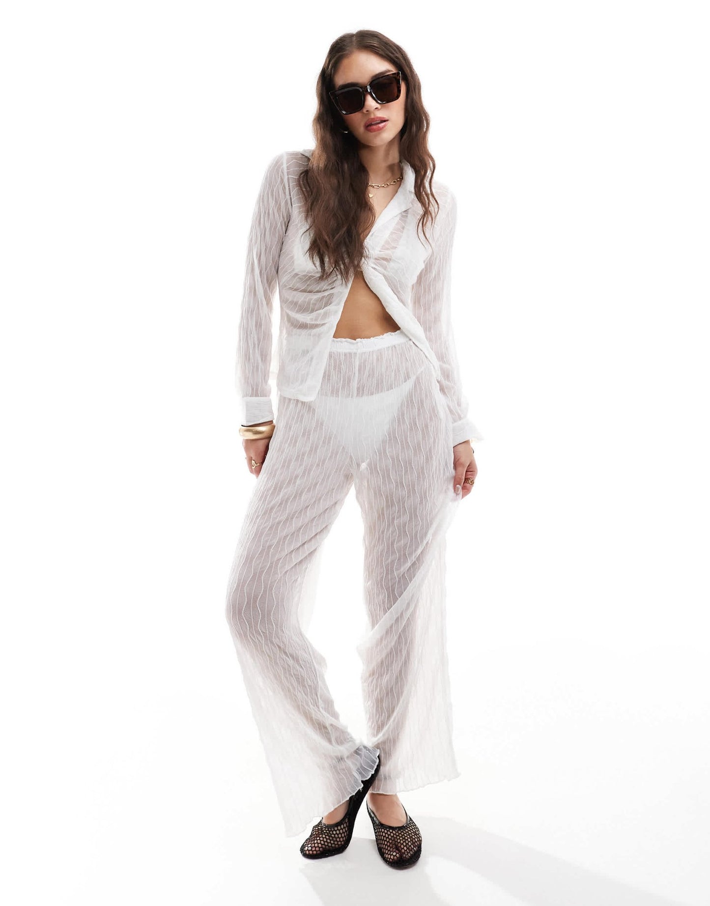 Vero Moda textured sheer beach trouser co - ord in white - ASOS Sample Sale EU Store