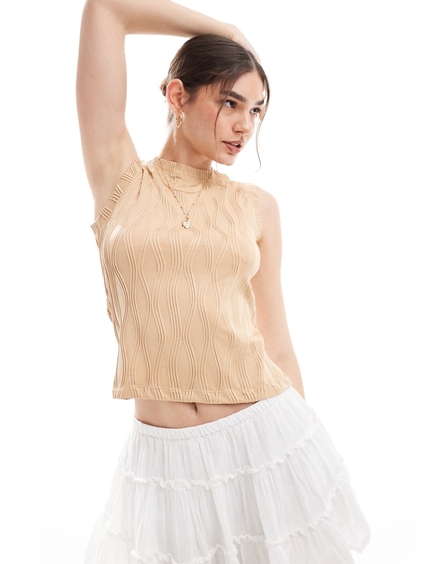 Vero Moda textured vest top with capped sleeve in beige - ASOS Sample Sale EU Store