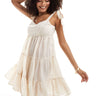 Vero Moda mini abito da spiaggia a balze con laccetti sulle spalle in crema