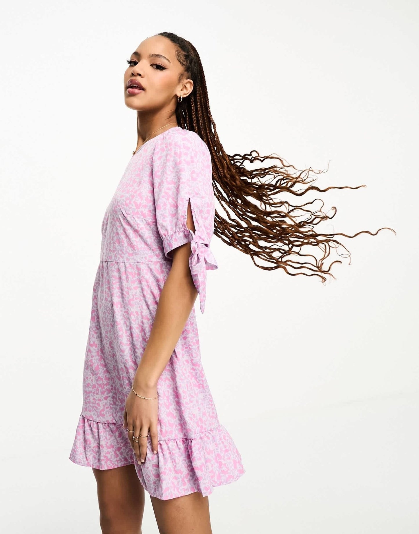 Vero Moda tie sleeve animal print mini dress in pink and lilac - ASOS Sample Sale EU Store