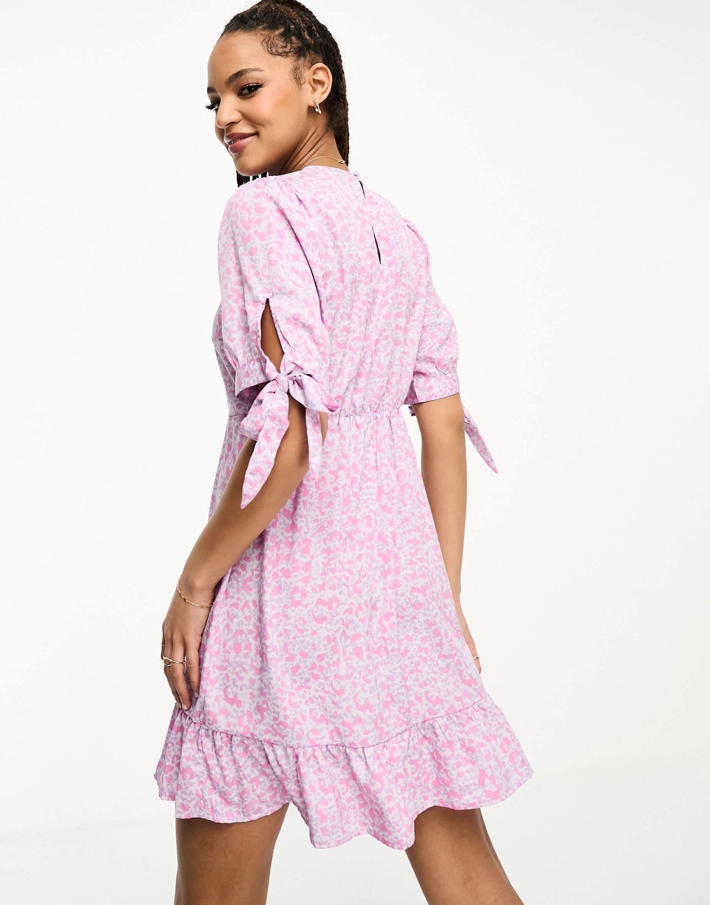 Vero Moda tie sleeve animal print mini dress in pink and lilac - ASOS Sample Sale EU Store