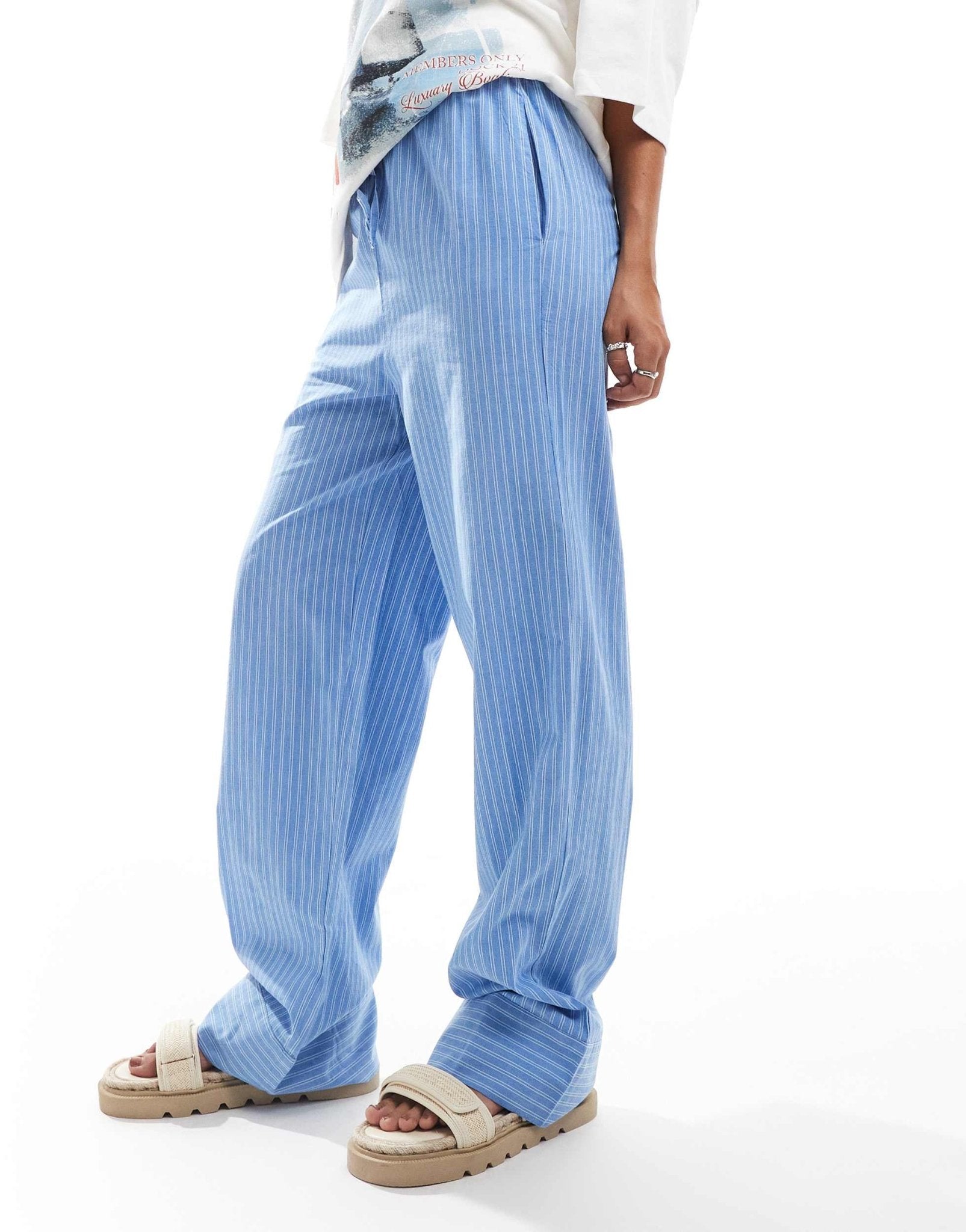 Vero Moda tie waist wide leg trouser co - ord in blue stripe - ASOS Sample Sale EU Store