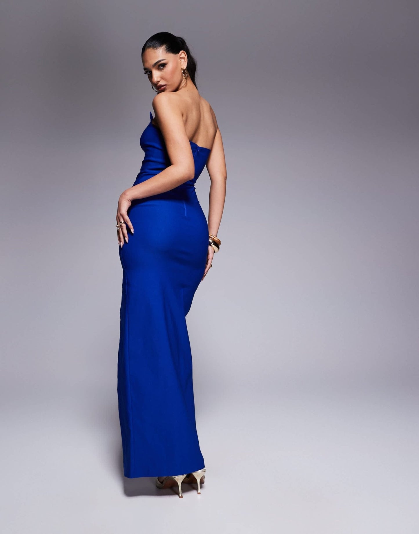 Vesper bengaline bandeau square edge side split midaxi dress in cobalt - ASOS Sample Sale EU Store