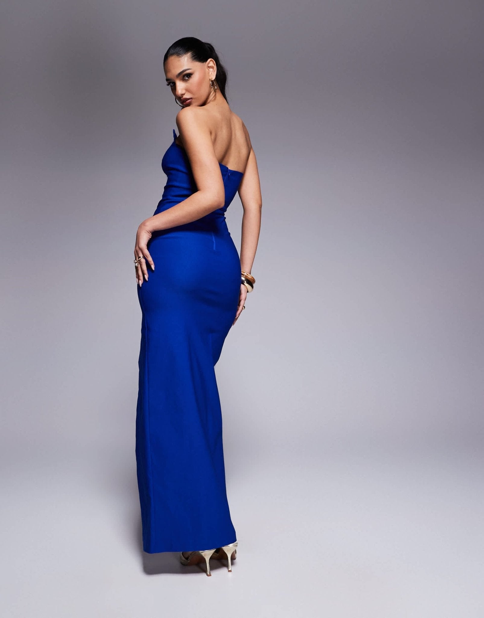 Vesper bengaline bandeau square edge side split midaxi dress in cobalt - ASOS Sample Sale EU Store