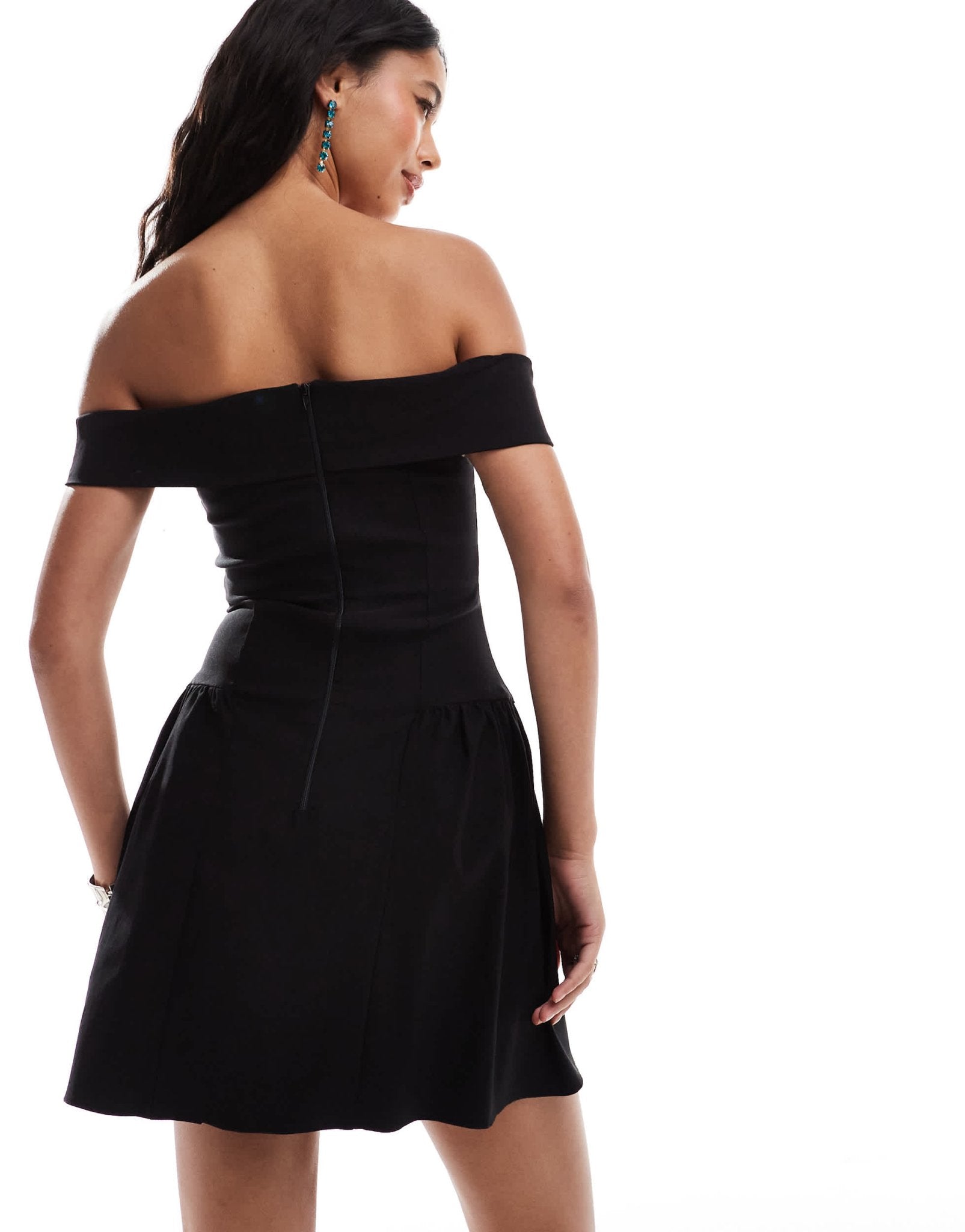 Vesper bengaline bardot foldover skater dress in black - ASOS Sample Sale EU Store