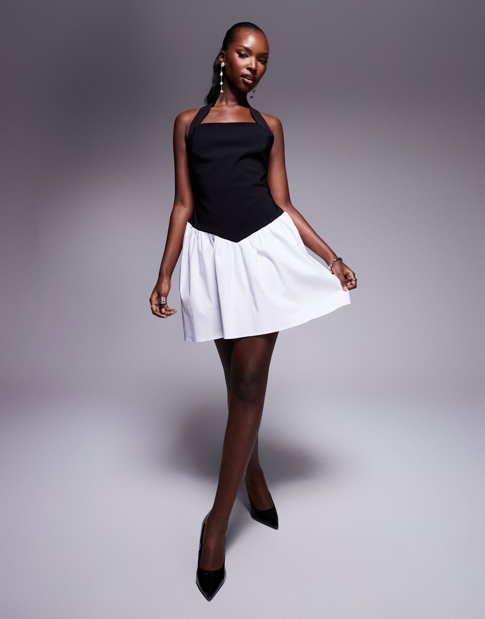Vesper bengaline halterneck mini dress in mono contrast - ASOS Sample Sale EU Store