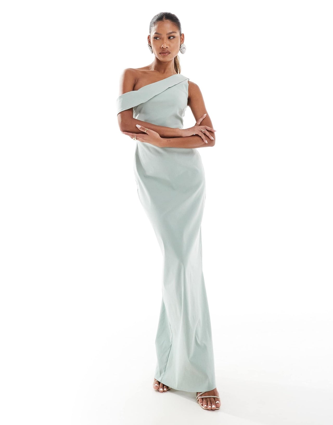 Vesper bengaline off shoulder drape detail maxi dress in sage green - ASOS Sample Sale EU Store