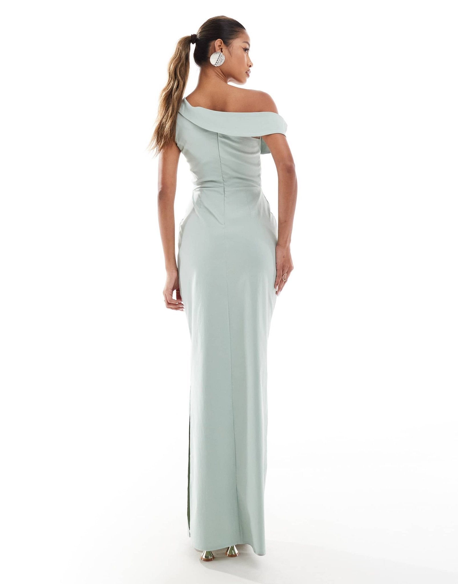 Vesper bengaline off shoulder drape detail maxi dress in sage green - ASOS Sample Sale EU Store