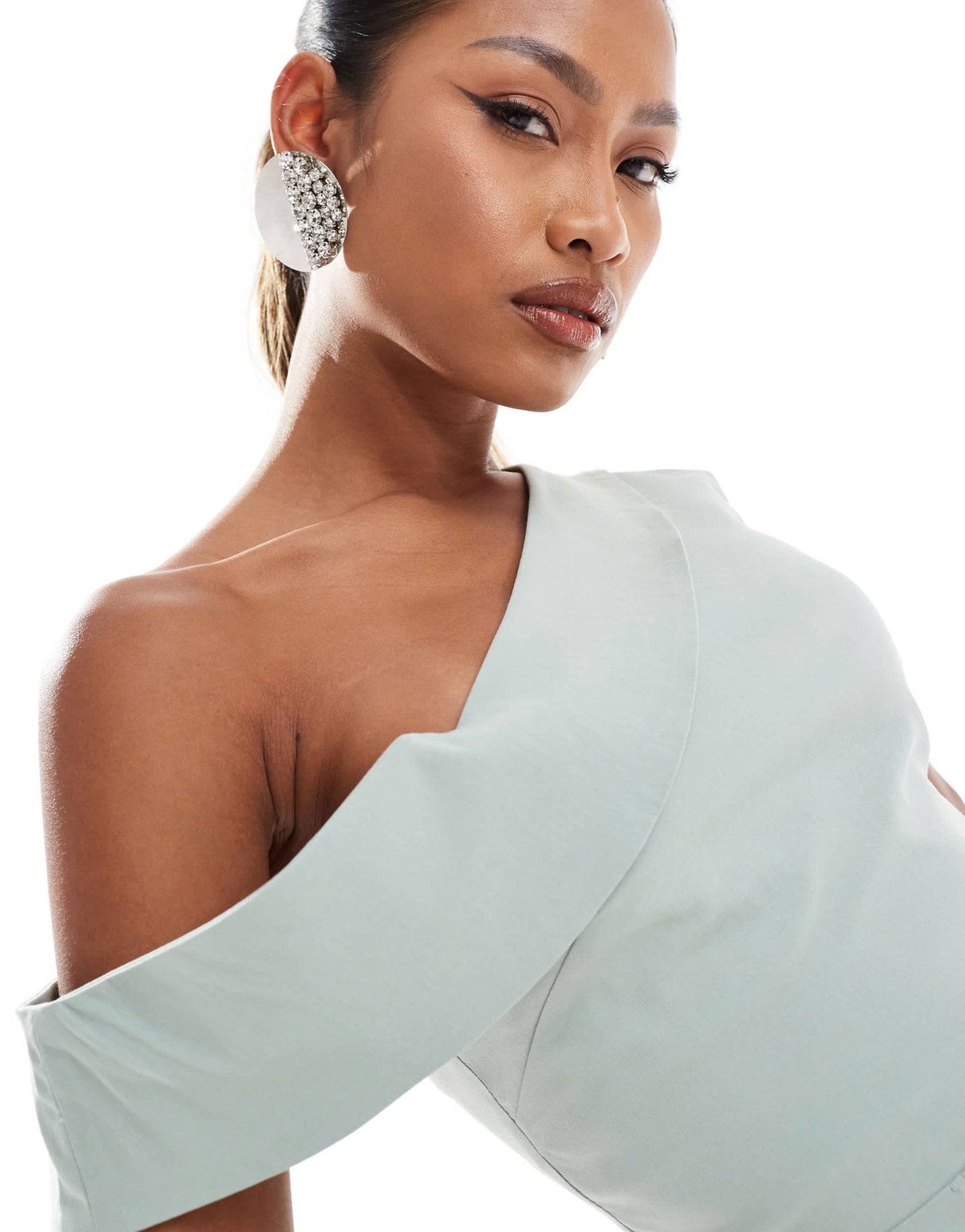 Vesper bengaline off shoulder drape detail maxi dress in sage green - ASOS Sample Sale EU Store