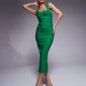 Vesper bengaline scoop neck halterneck bodycon midaxi dress in emerald green