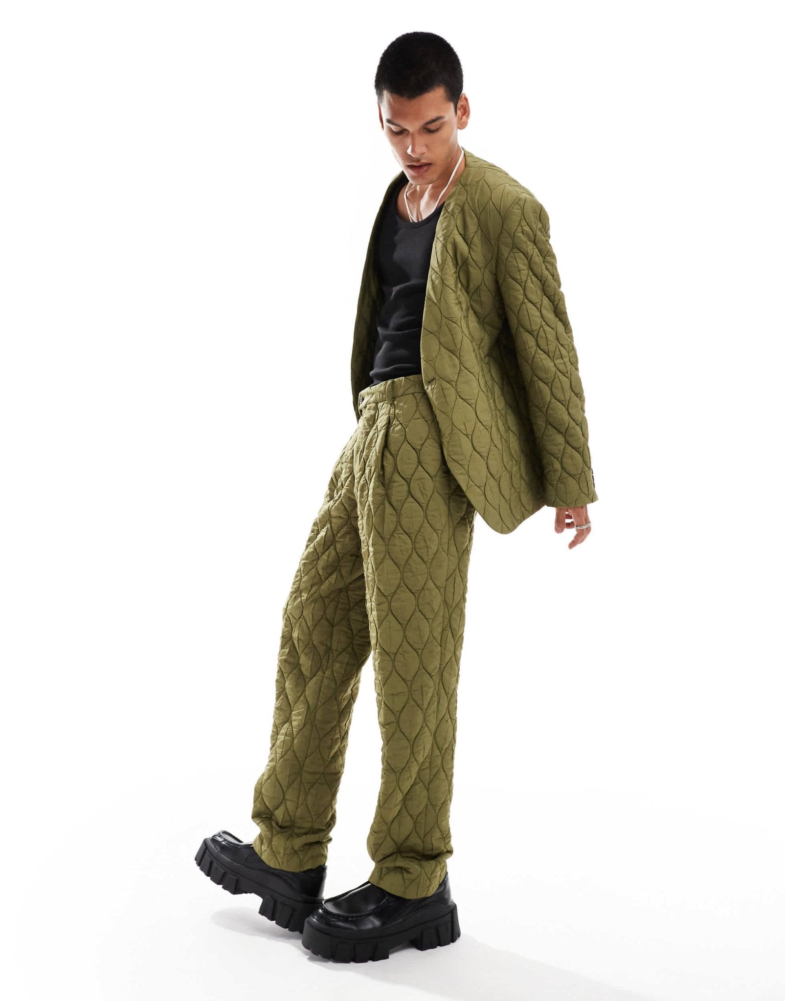 Viggo casual oversized suit jacket in quilted khaki co - ord - ASOS Sample Sale EU Store