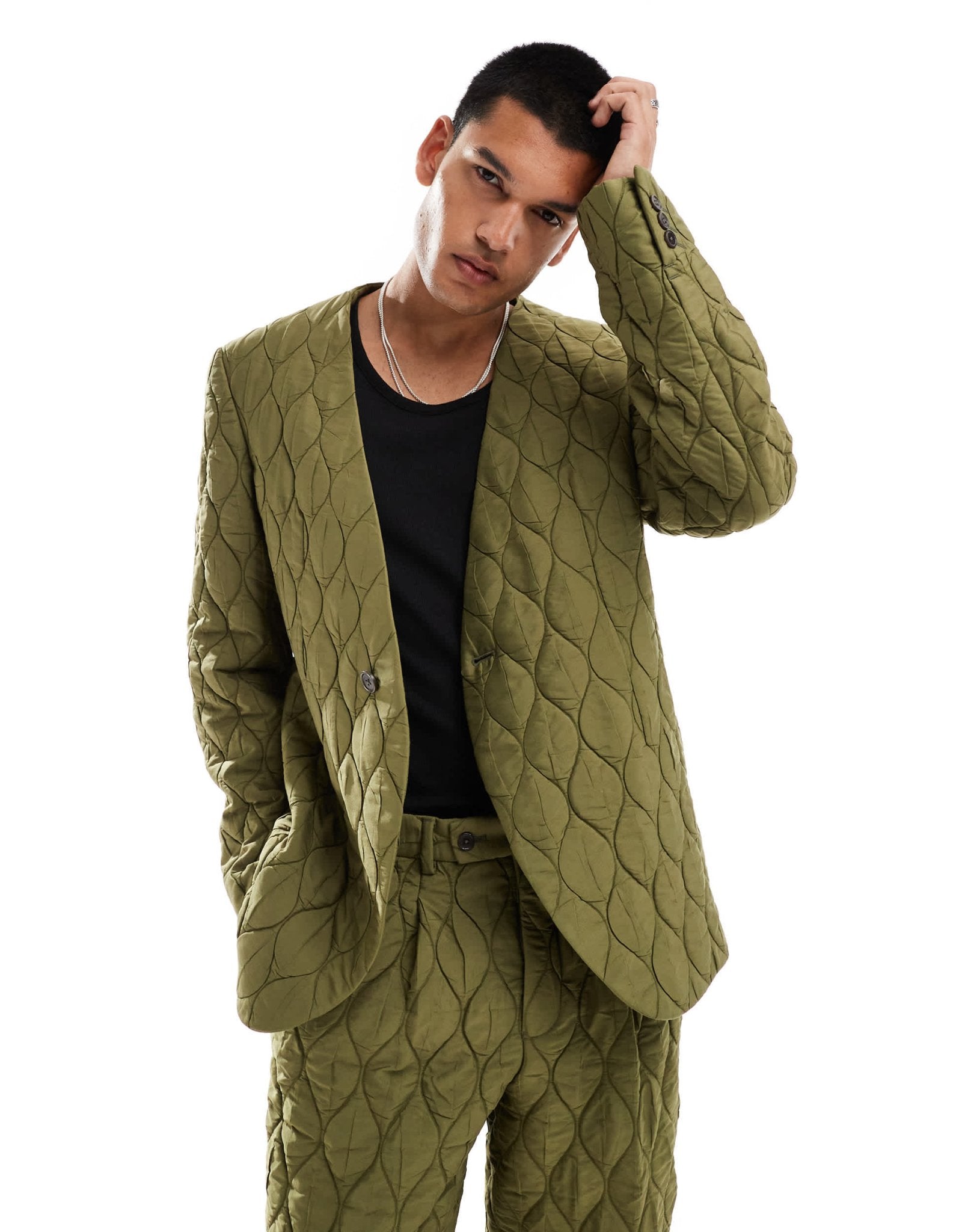 Viggo casual oversized suit jacket in quilted khaki co - ord - ASOS Sample Sale EU Store