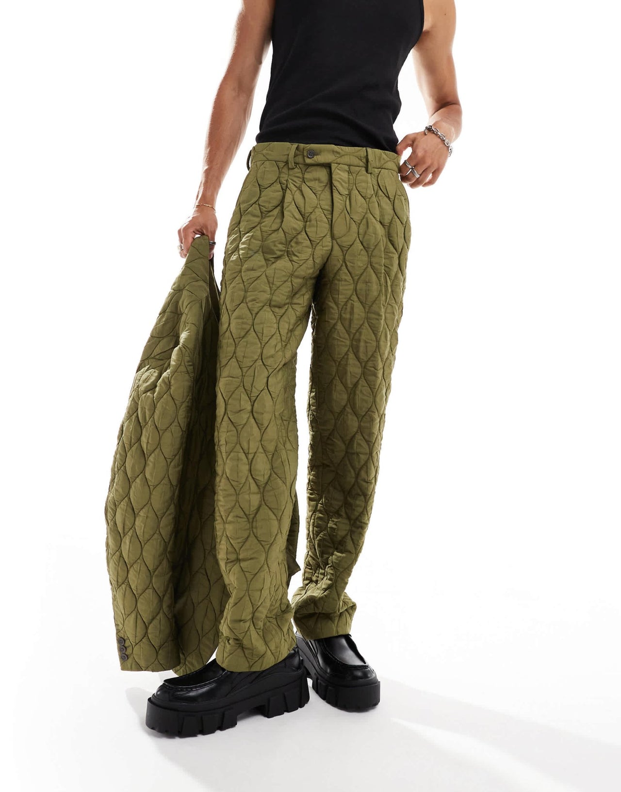 Viggo casual oversized suit trousers in quilted khaki co - ord - ASOS Sample Sale EU Store