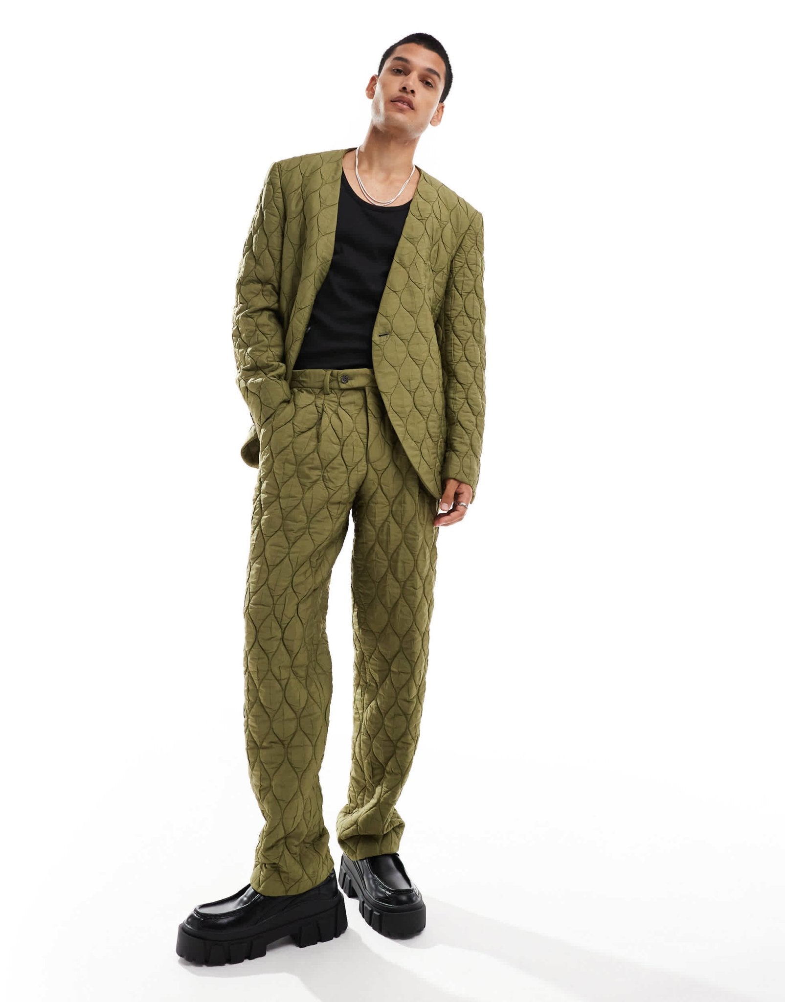 Viggo casual oversized suit trousers in quilted khaki co - ord - ASOS Sample Sale EU Store