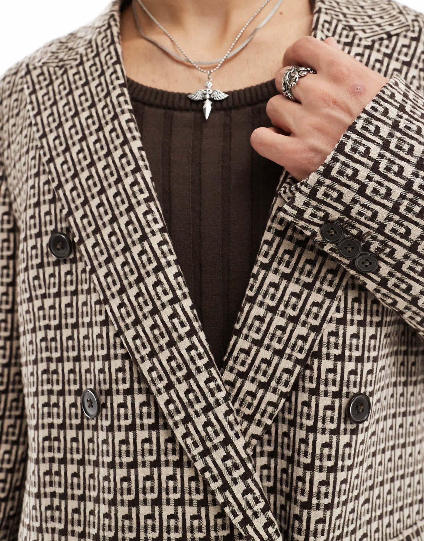 Viggo fernandes double breasted oversized checked suit jacket in tan - ASOS Sample Sale EU Store