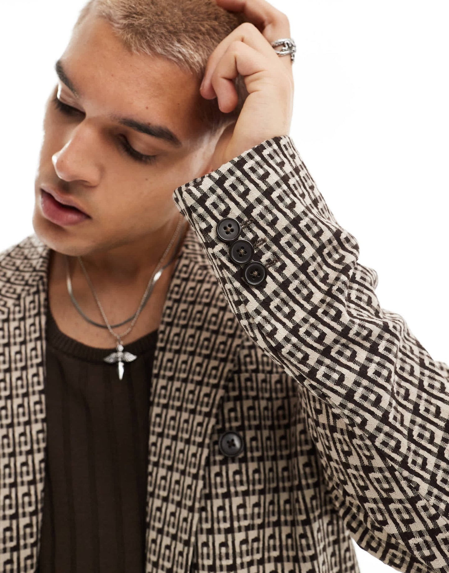 Viggo fernandes double breasted oversized checked suit jacket in tan - ASOS Sample Sale EU Store