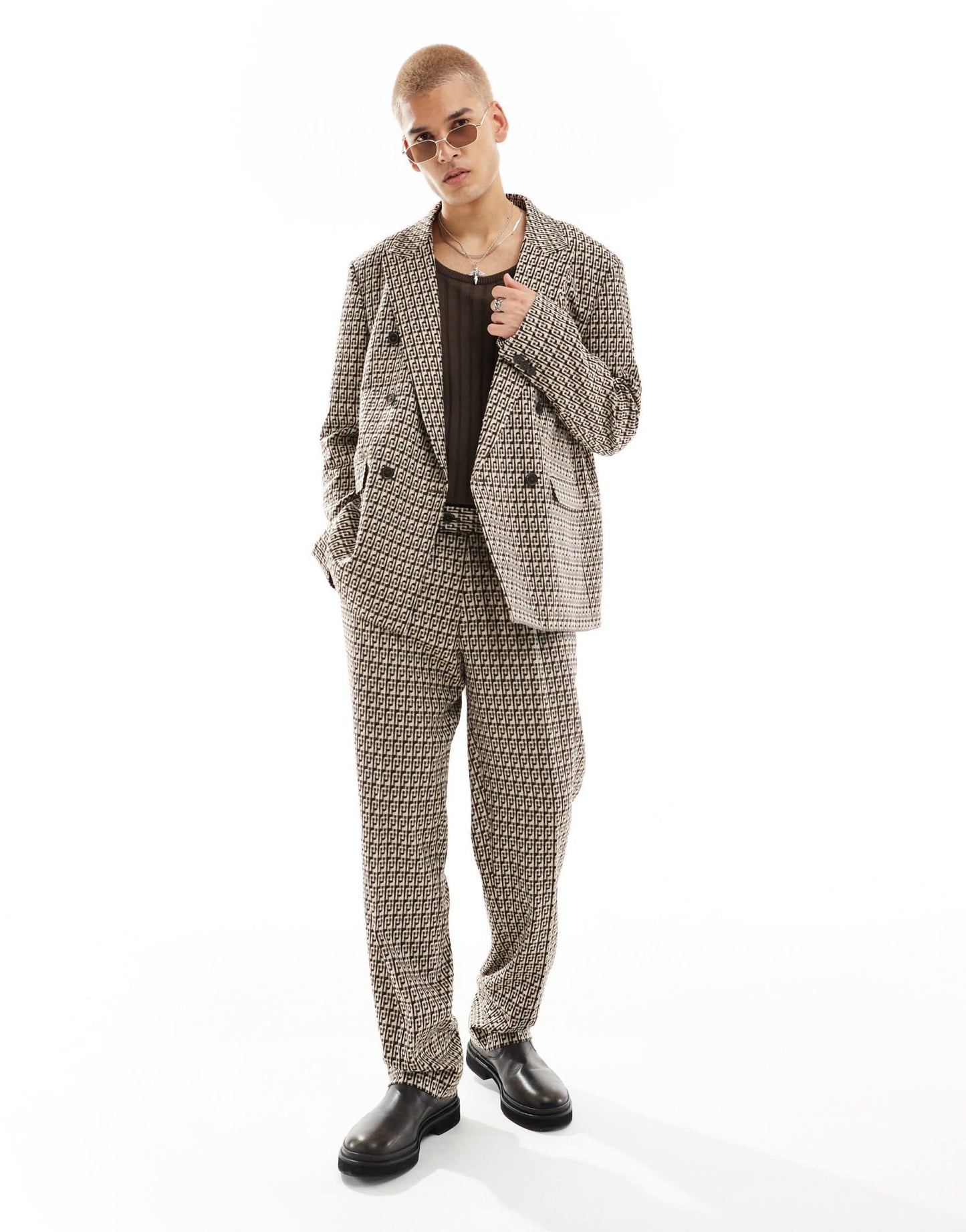 Viggo fernandes double breasted oversized checked suit jacket in tan - ASOS Sample Sale EU Store