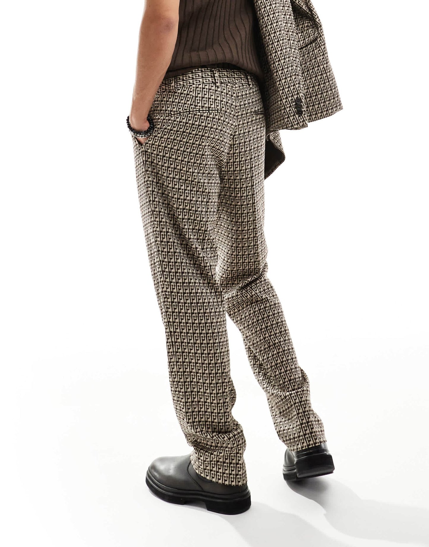 Viggo fernandes oversized checked suit trousers in tan - ASOS Sample Sale EU Store